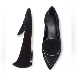 M. Gemi Shoes Pointed Toe Flats 37.5 US 7 Black Suede Leather Silver Trim Dressy